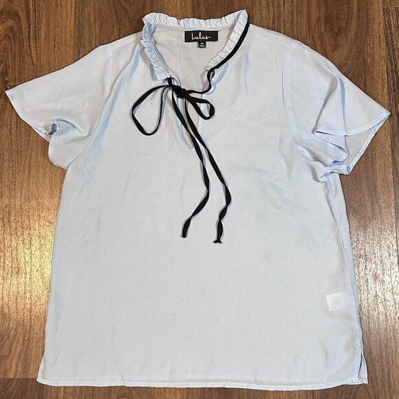 Lulus Blouse Top Women M Light Blue Relaxed Fit Tie Neck Casual Dressy - Picture 3 of 7